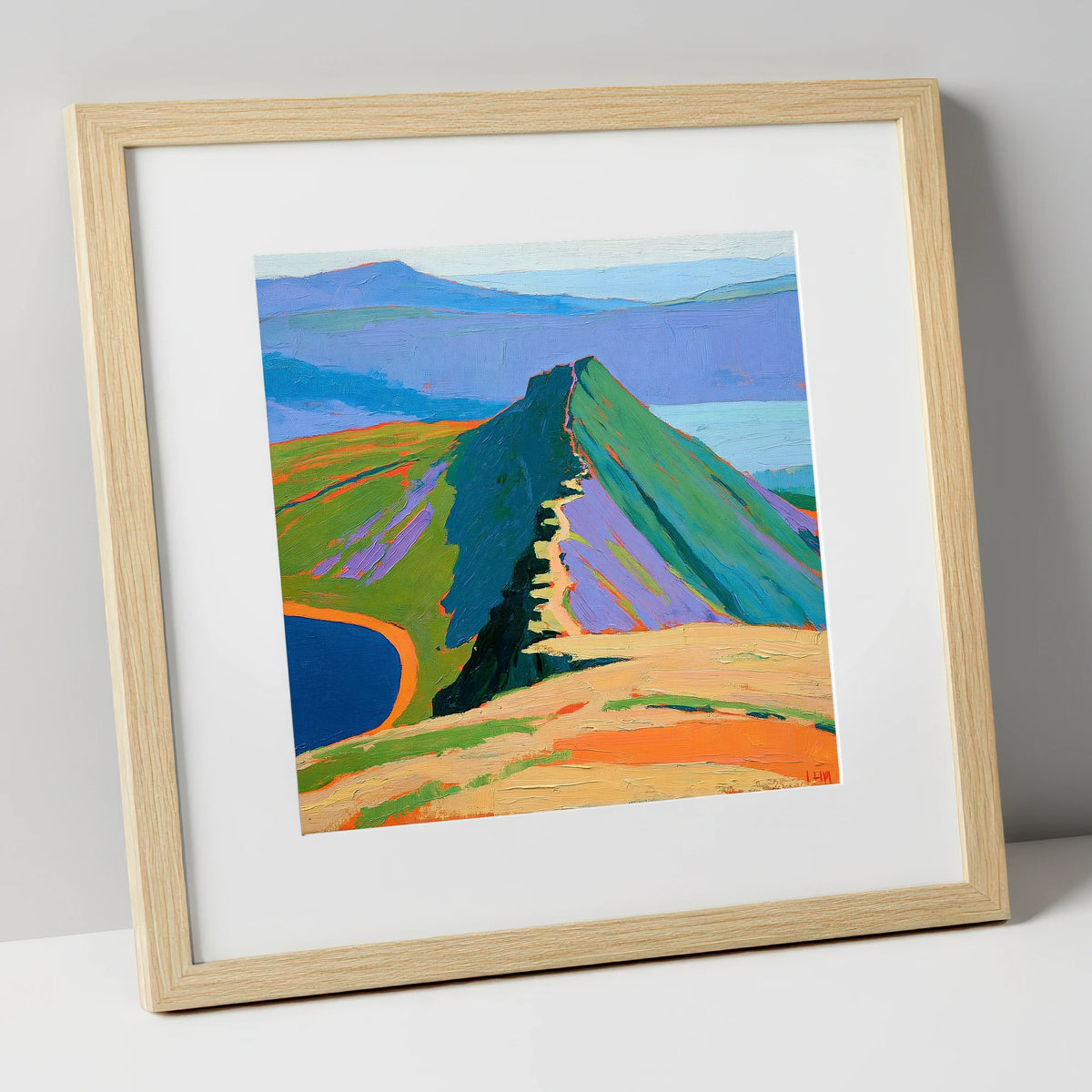 Bold Striding Edge Helvellyn Ridge lake district walking art print in natural frame