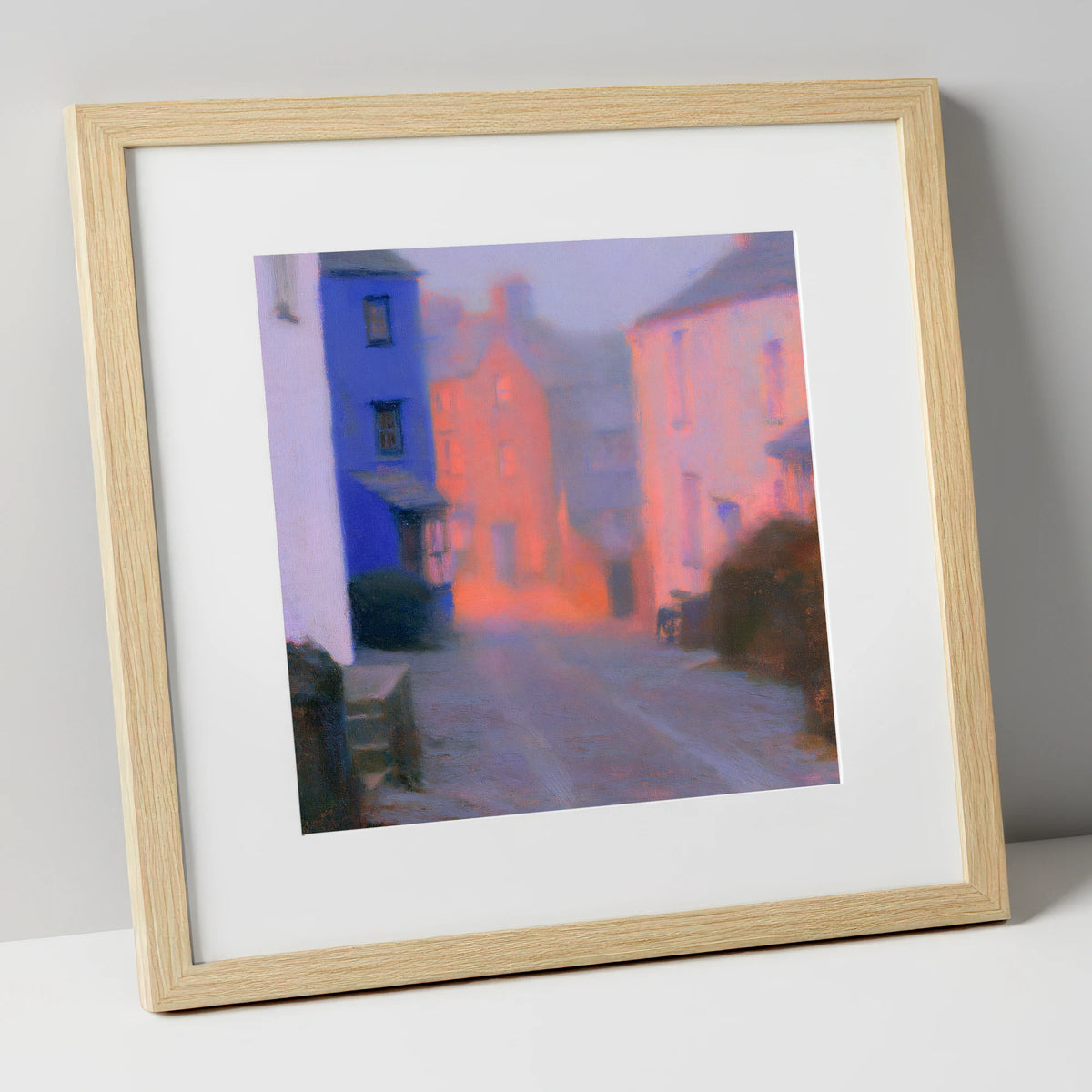 Twilight Haze Over Village Street lake district village art print in natural frame