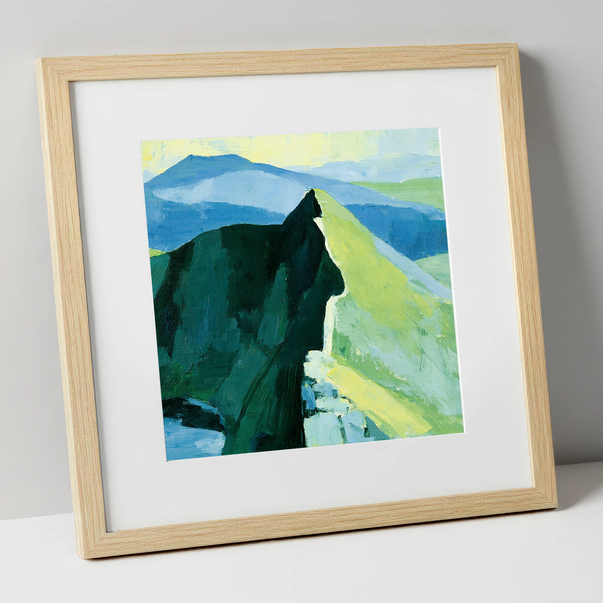 Bold Shadows on Striding Edge lake district walking art print in natural frame