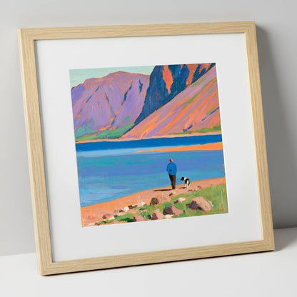 Vibrant Wast Water Dog Walk gifts for dog walkers art print in natural frame