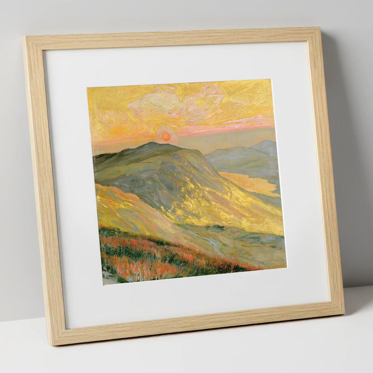Golden Sunset From the Summit lake district fell art print in natural frame