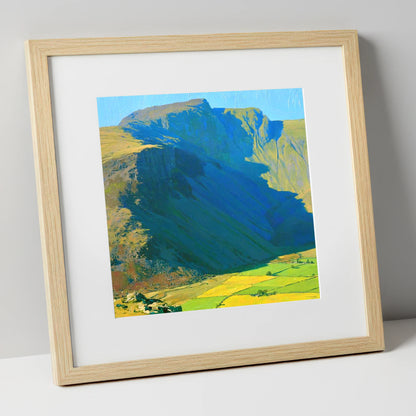 Scafell Pike Above Vibrant Fields lake district fell art print in natural frame