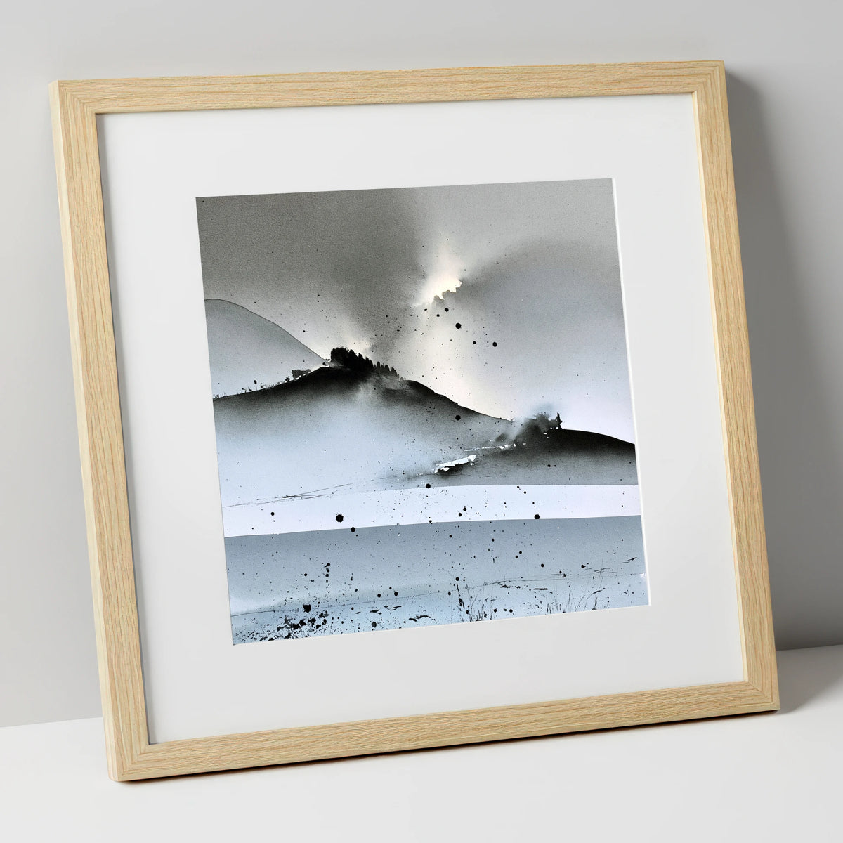 Monochrome Lake District Evening Fells lake district sky art print in natural frame