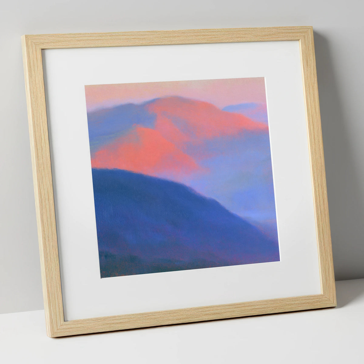 Pink Twilight Over Summit Fells lake district fell art print in natural frame