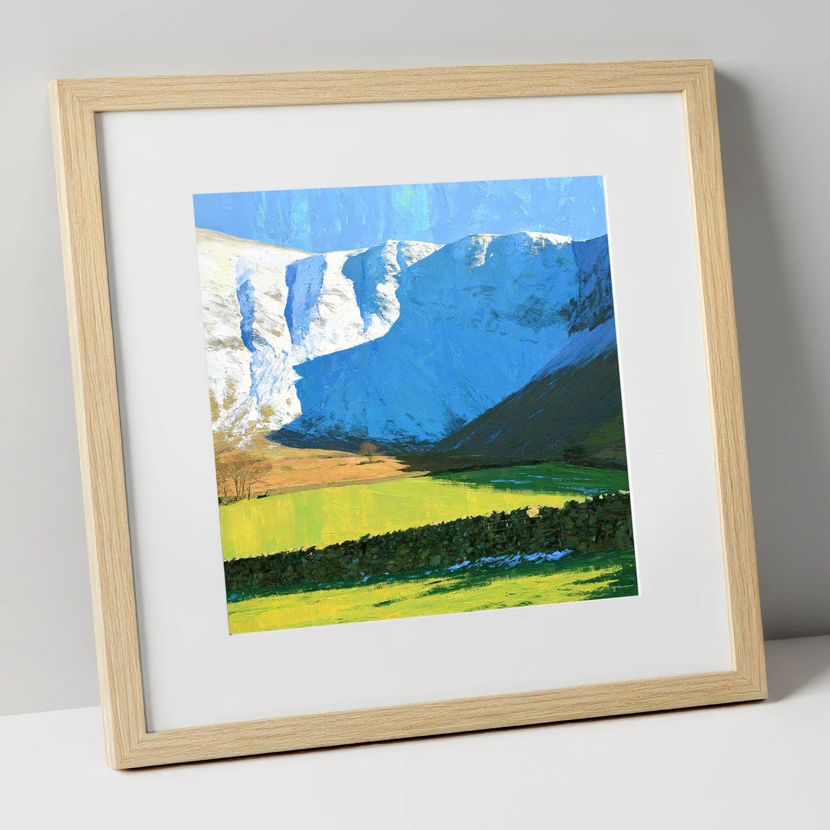 Bannerdale Crags Winter Sunlight lake district fell art print in natural frame