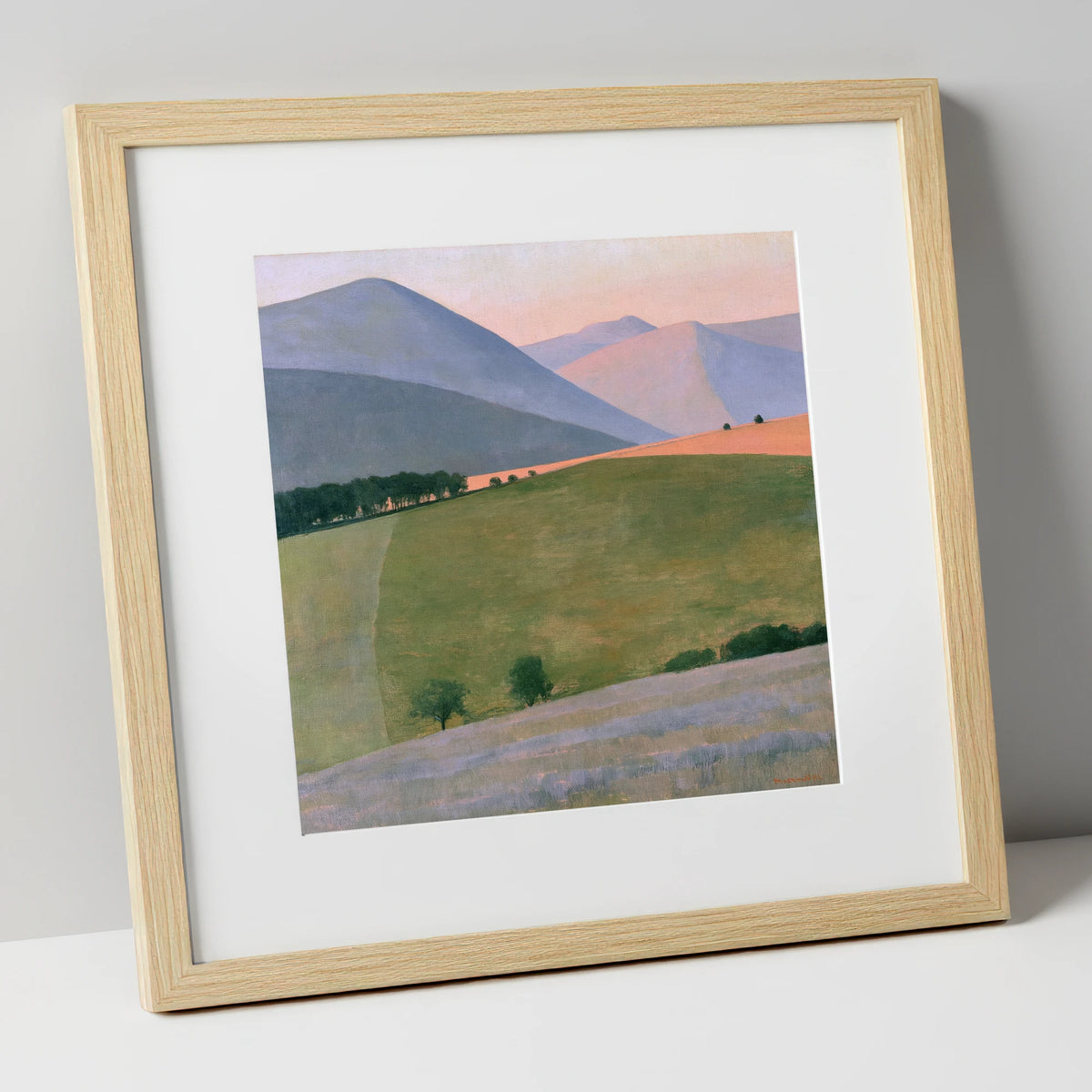 Pastel Fells Above Green Valley lake district valley art print in natural frame