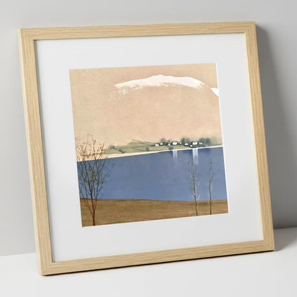 Winter Waters at Pooley Bridge lake district village art print in natural frame