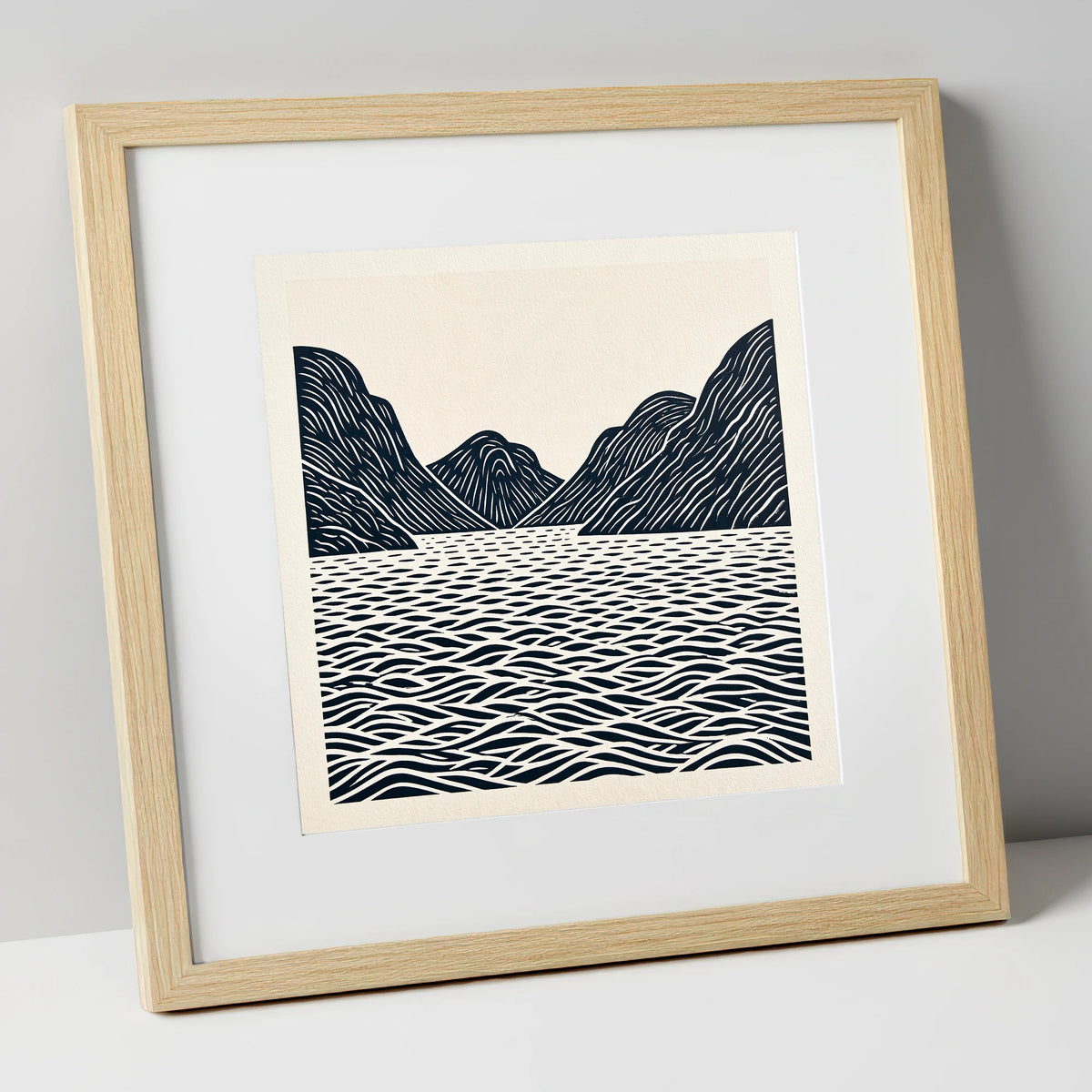 Dark Fells over Wastwater lake district lake art print in natural frame