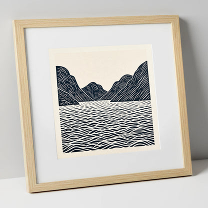 Dark Fells over Wastwater lake district lake art print in natural frame