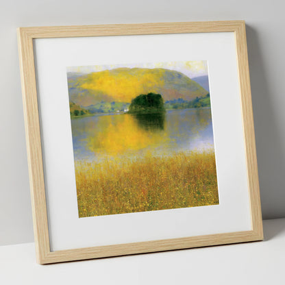 Golden Fells at Grasmere lake district lake art print in natural frame
