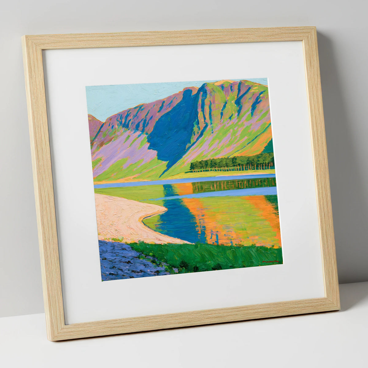Vibrant Buttermere Lake Reflections lake district lake art print in natural frame