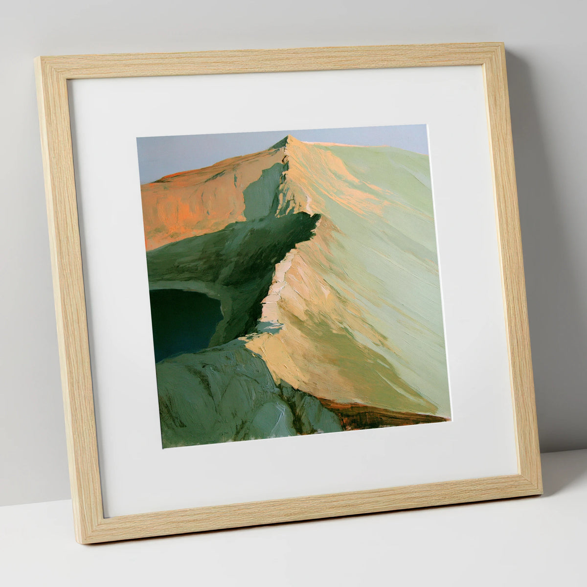 Apricot Light on Striding Edge lake district walking art print in natural frame