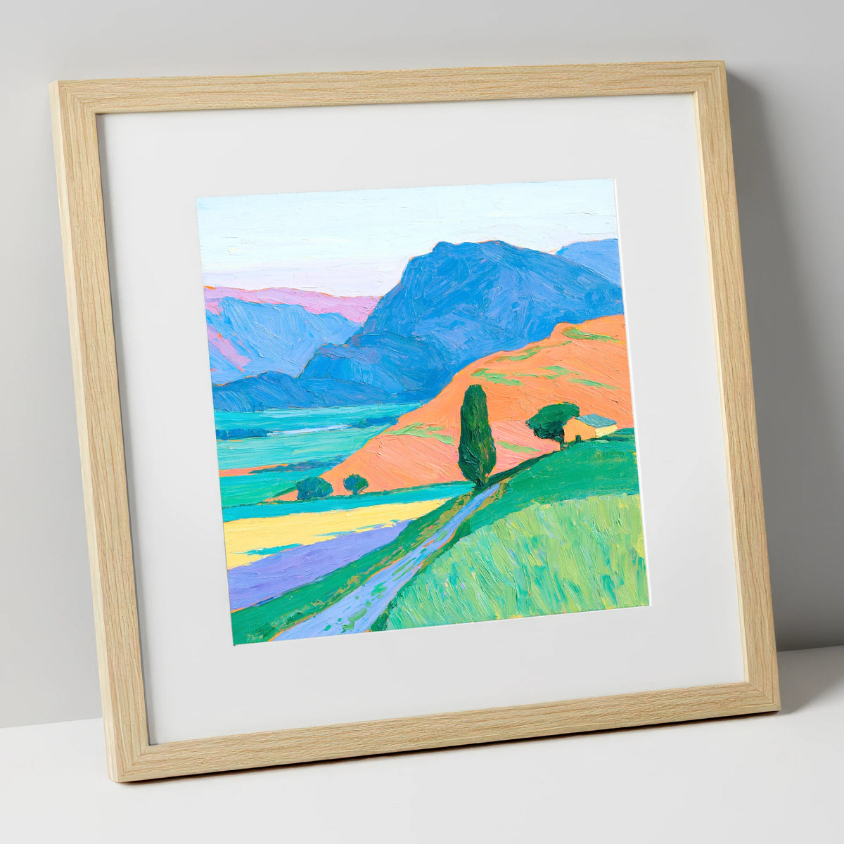 Golden Evening Light on Fells lake district sky art print in natural frame