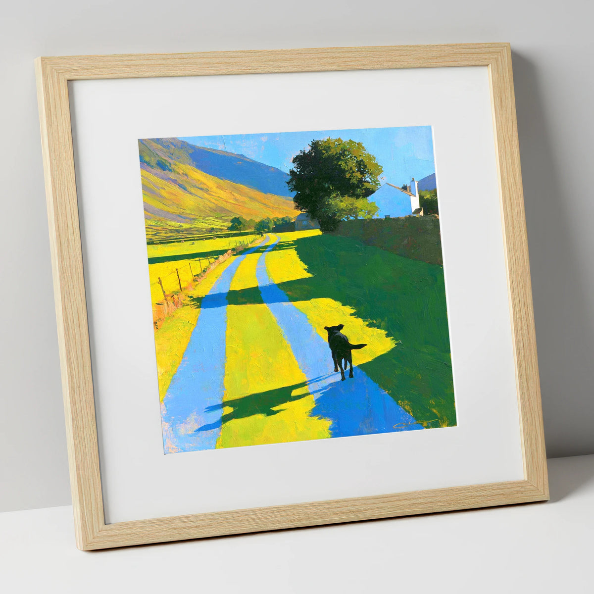 Summer Dog Walk in Wasdale gifts for dog walkers art print in natural frame