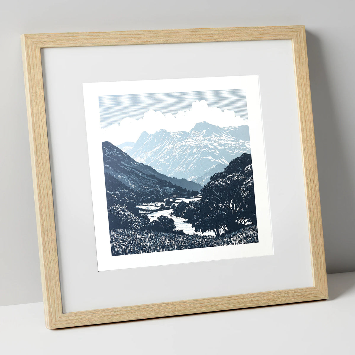 Great Langdale Slate Blue Fells lake district valley art print in natural frame