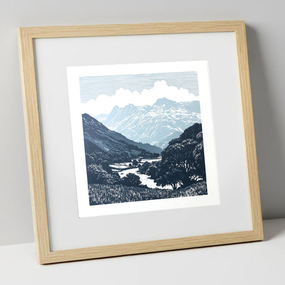 Great Langdale Slate Blue Fells lake district valley art print in natural frame