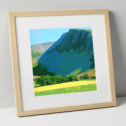 Vibrant Fields Below Great Borne lake district fell art print in natural frame