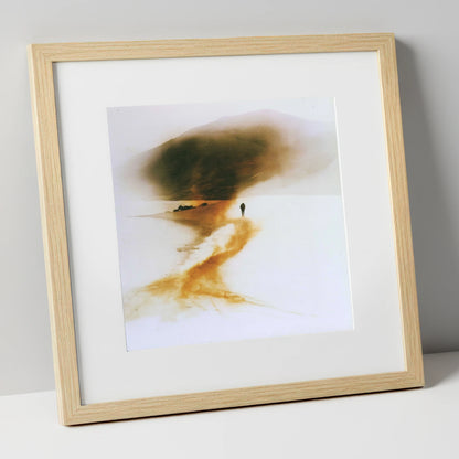 Lone Hiker on Golden Trail lake district walking art print in natural frame