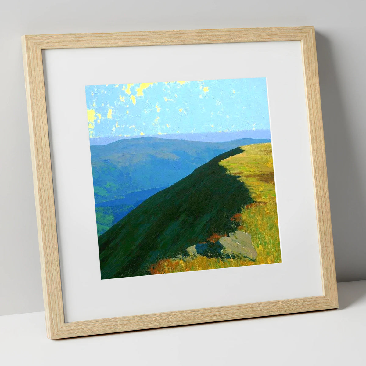 Sunlit Ridge on Sour Howes lake district fell art print in natural frame