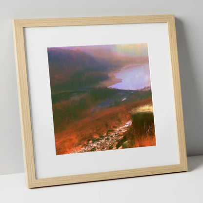 Descending Helvellyn Path to Thirlmere lake district lake art print in natural frame