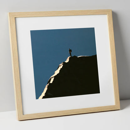 Lone Walker on Striding Edge lake district walking art print in natural frame