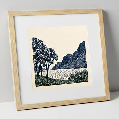 Navy Fells at Crummock Water lake district lake art print in natural frame