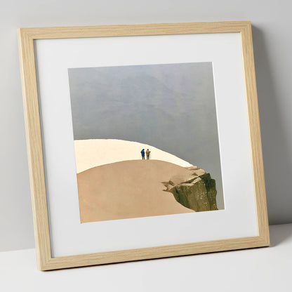 High Fell Walkers on a Snowy Ridge lake district fell art print in natural frame