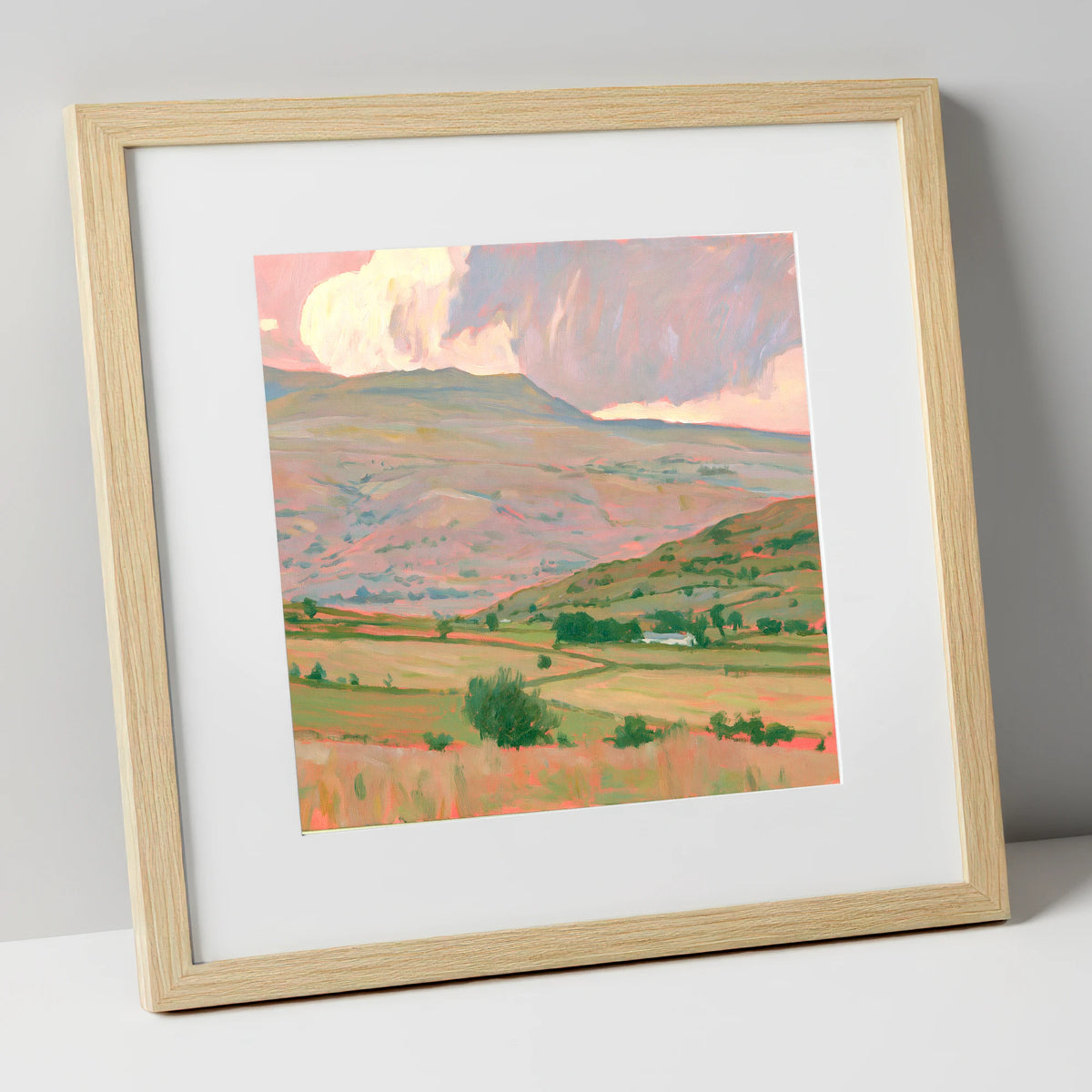 Pastel Storm Clouds Over Fells lake district sky art print in natural frame