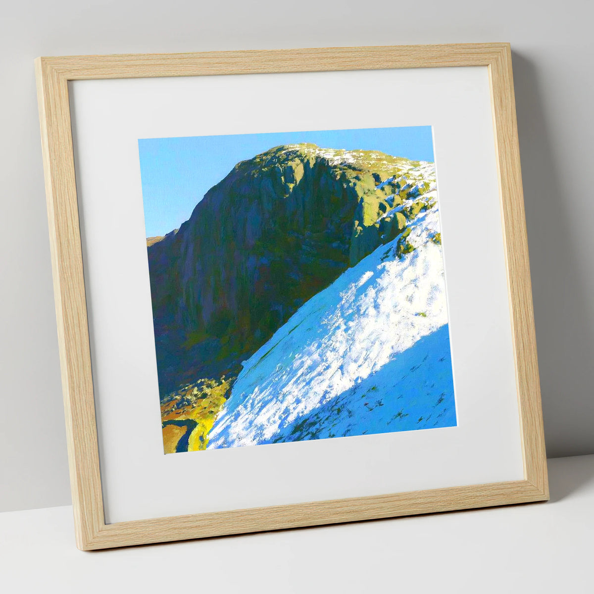 Winter Snow On Sergeant's Crag lake district fell art print in natural frame