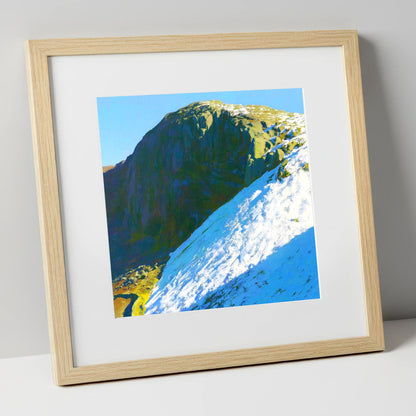 Winter Snow On Sergeant's Crag lake district fell art print in natural frame