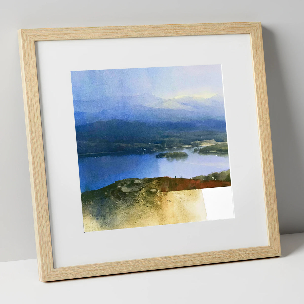 Indigo Windermere from Brant Fell lake district village art print in natural frame