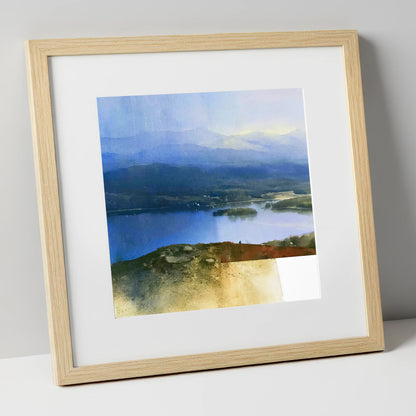 Indigo Windermere from Brant Fell lake district village art print in natural frame
