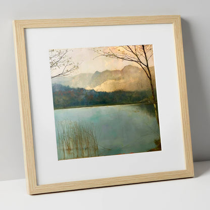 Gilded Light Over Elter Water lake district lake art print in natural frame