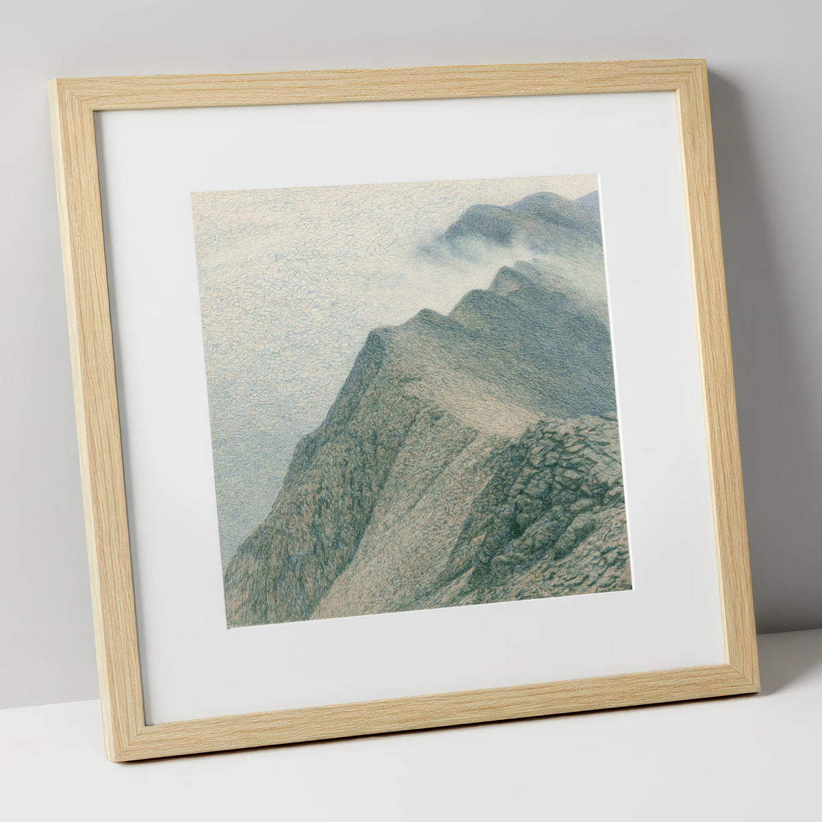 Textured Mountain Ridge in Mist lake district fell art print in natural frame