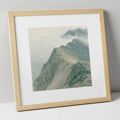 Textured Mountain Ridge in Mist lake district fell art print in natural frame