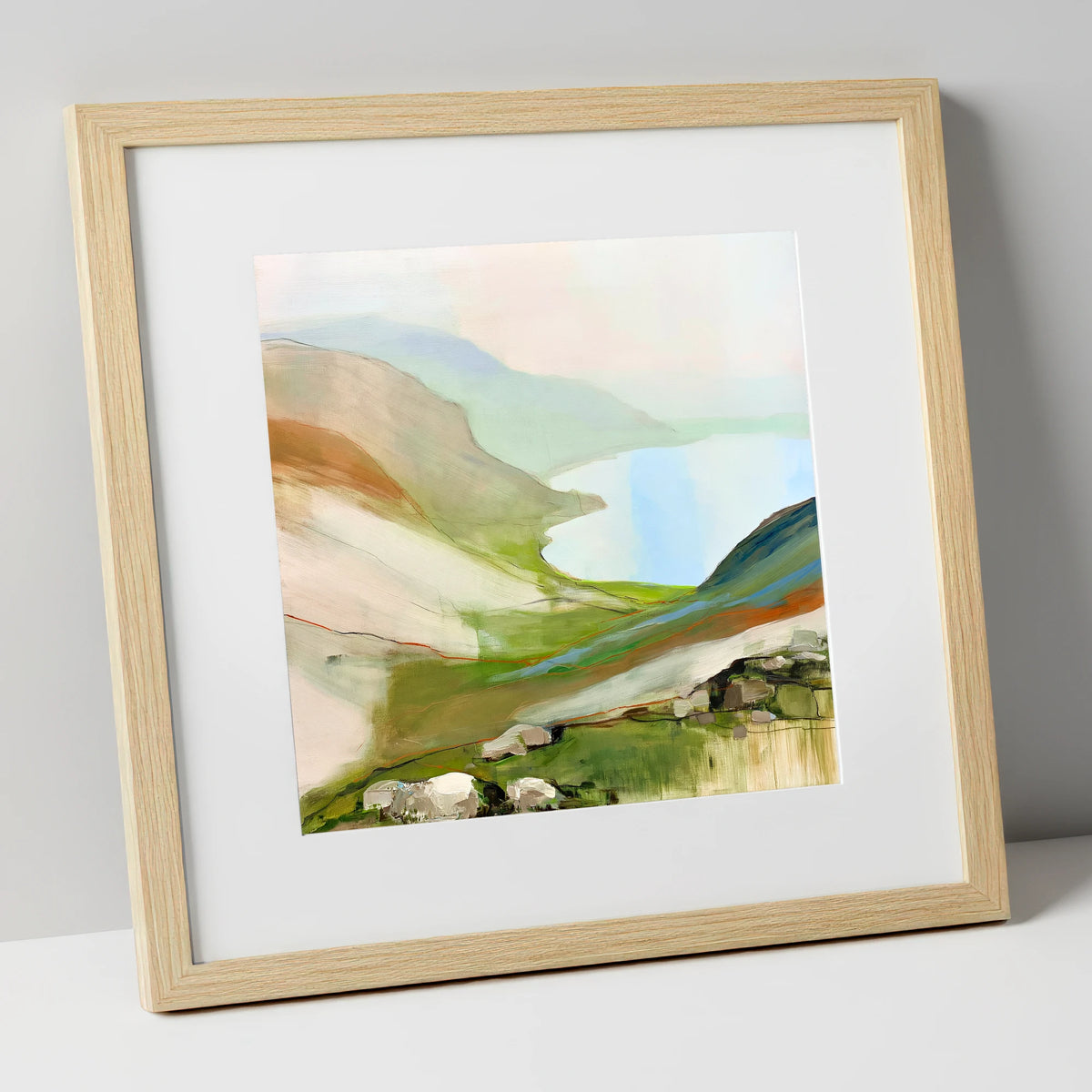 Azure Lake from the Summit lake district fell art print in natural frame