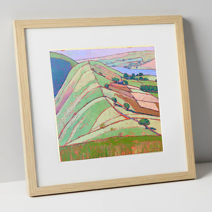 Vibrant Beda Fell Above Patterdale lake district village art print in natural frame