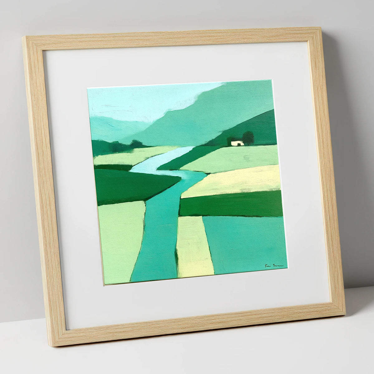 Abstract River Derwent Valley lake district waterfall art print in natural frame