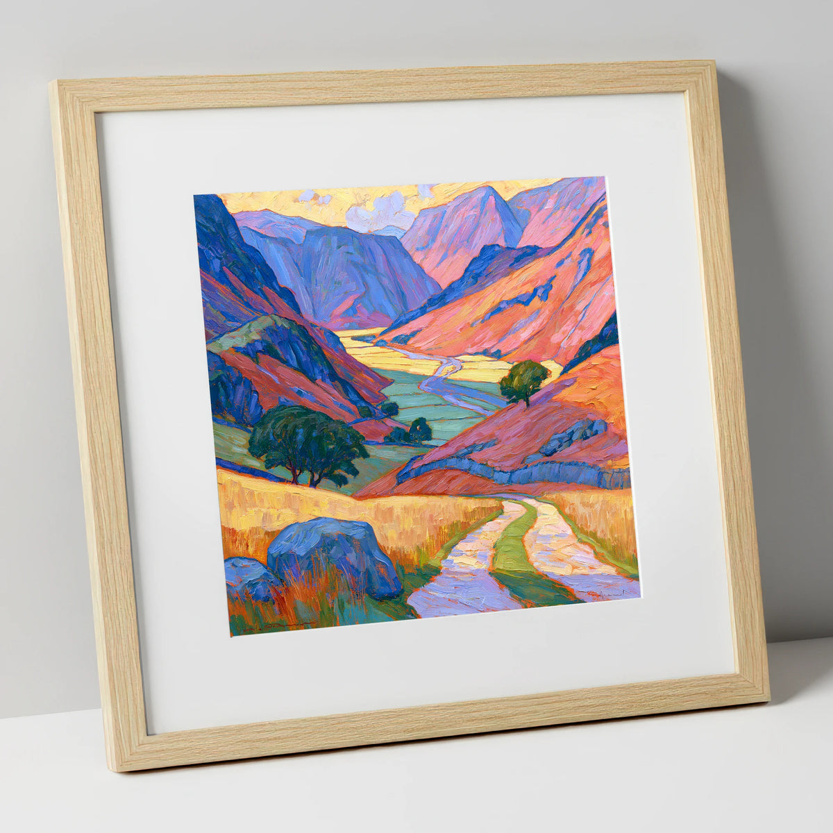 Vibrant Amber Light in the Fell Valley lake district valley art print in natural frame