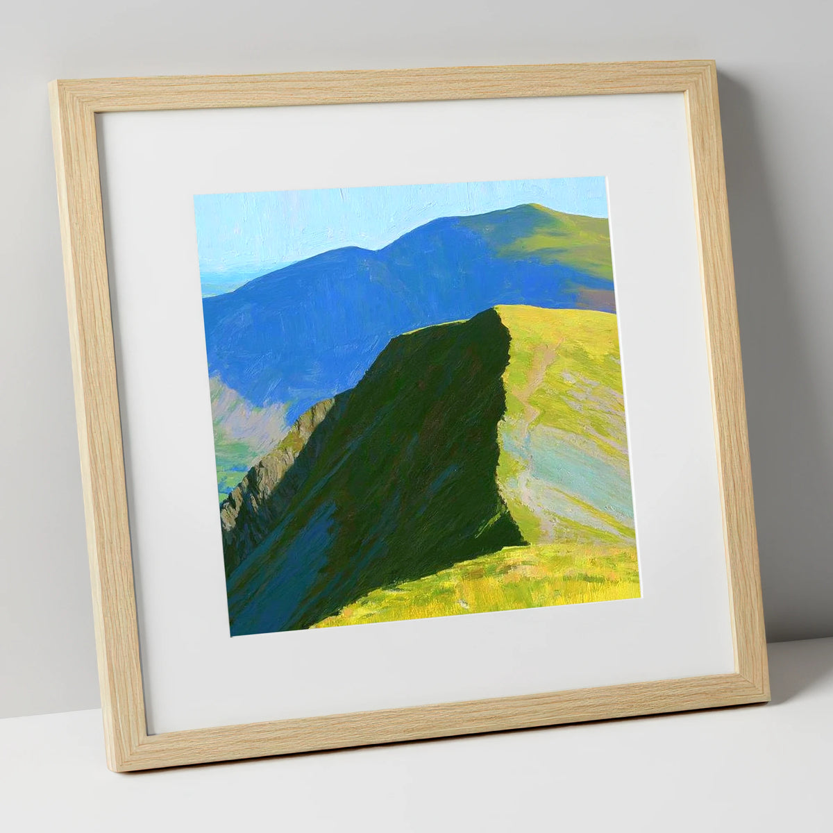 Sunlit Ridge on White Side lake district fell art print in natural frame