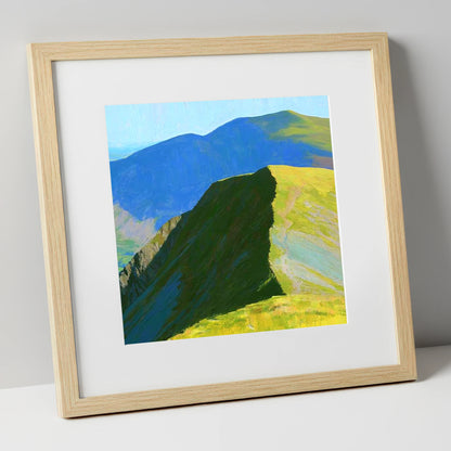 Sunlit Ridge on White Side lake district fell art print in natural frame