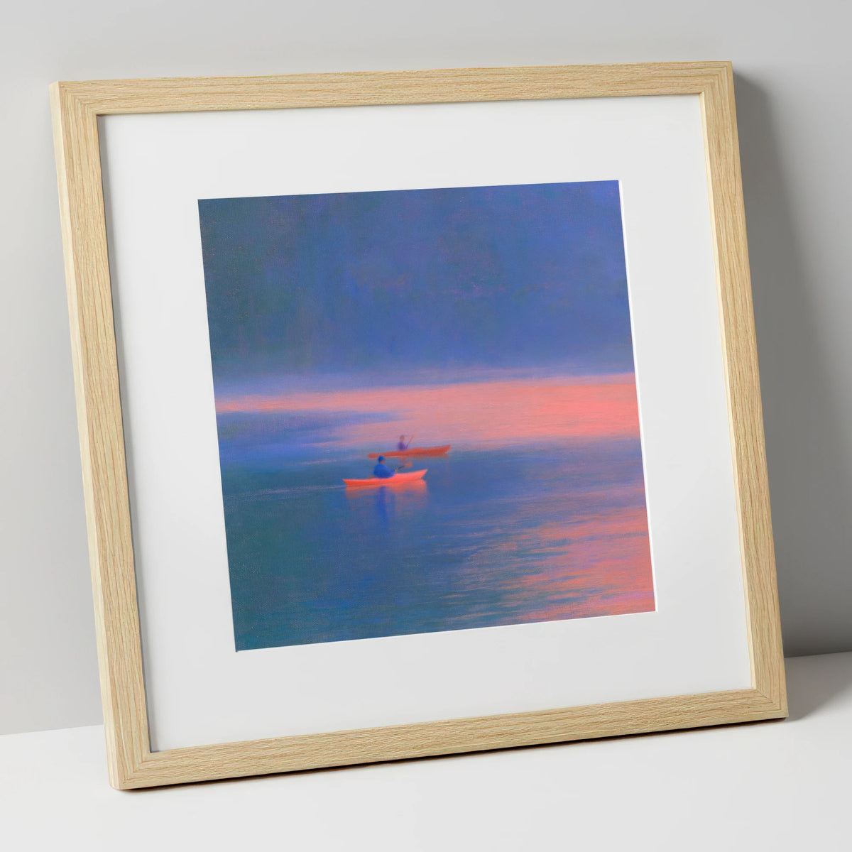 Twilight Kayaks on the Lake lake district walking art print in natural frame