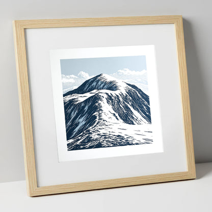 Graphic Snow on Helvellyn Ridge lake district fell art print in natural frame