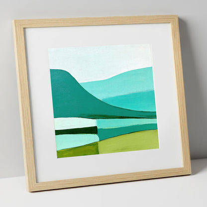 Blencathra In Teal And Mint lake district fell art print in natural frame