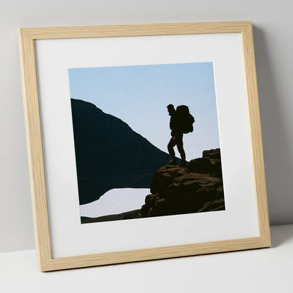 Helvellyn Walker in Silhouette lake district fell art print in natural frame