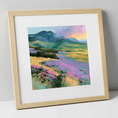 Vivid Heather on Lakeland Fells flowers & fellsides art print in natural frame