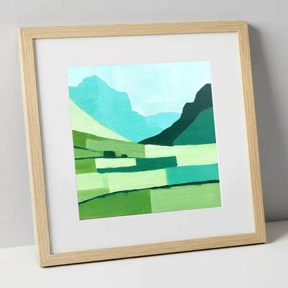 Abstract Great Langdale Valley lake district valley art print in natural frame
