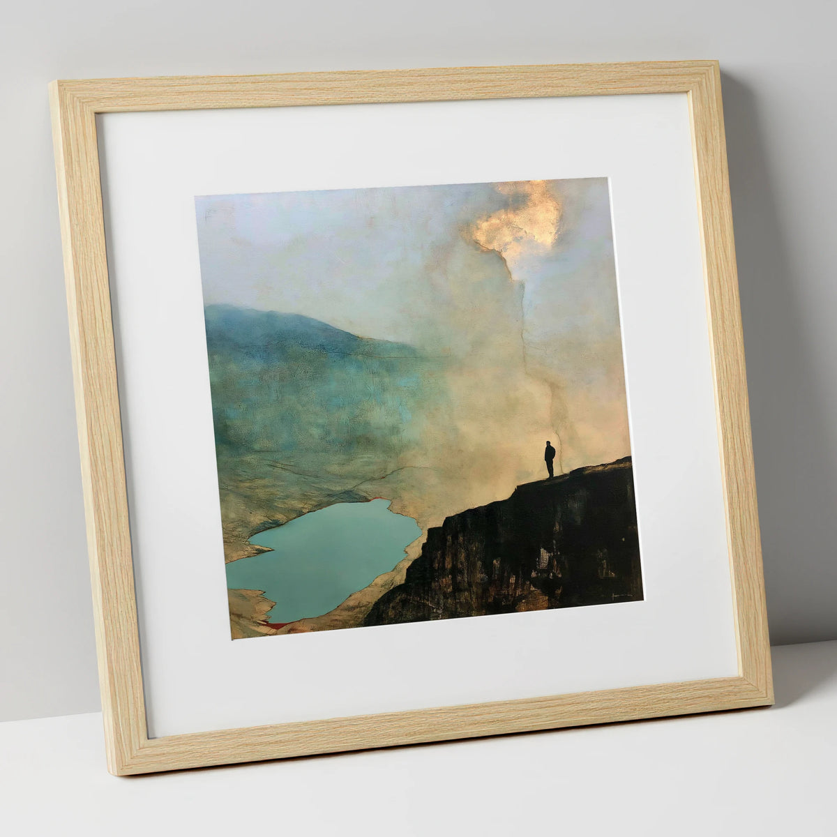 Helvellyn Walker Beneath Golden Clouds lake district fell art print in natural frame