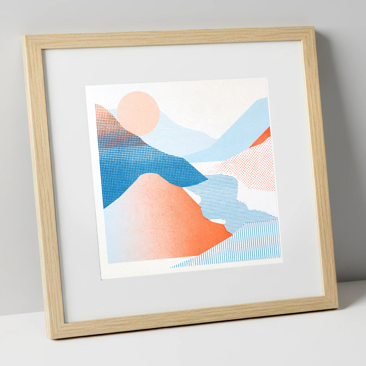 Graphic Eskdale Valley in Coral lake district valley art print in natural frame