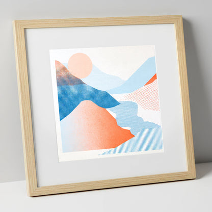 Graphic Eskdale Valley in Coral lake district valley art print in natural frame
